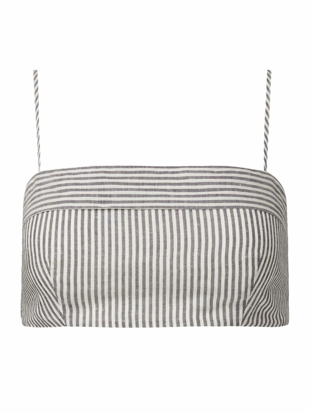 NWT Onia ‘Air Linen Foldover Cropped Top’ in “Deep Navy / White Classic Stripe”